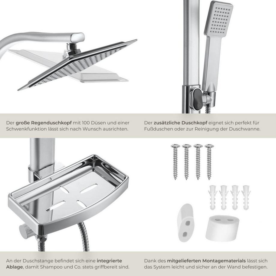 Tectake Sistema doccia a pioggia  Cromato  