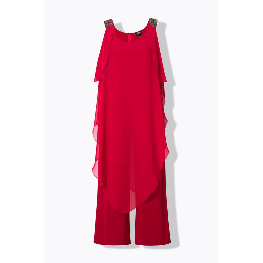 Ulla Popken Doppellagiger ärmelloser Jumpsuit mit Glitzer-Doppelträgern  