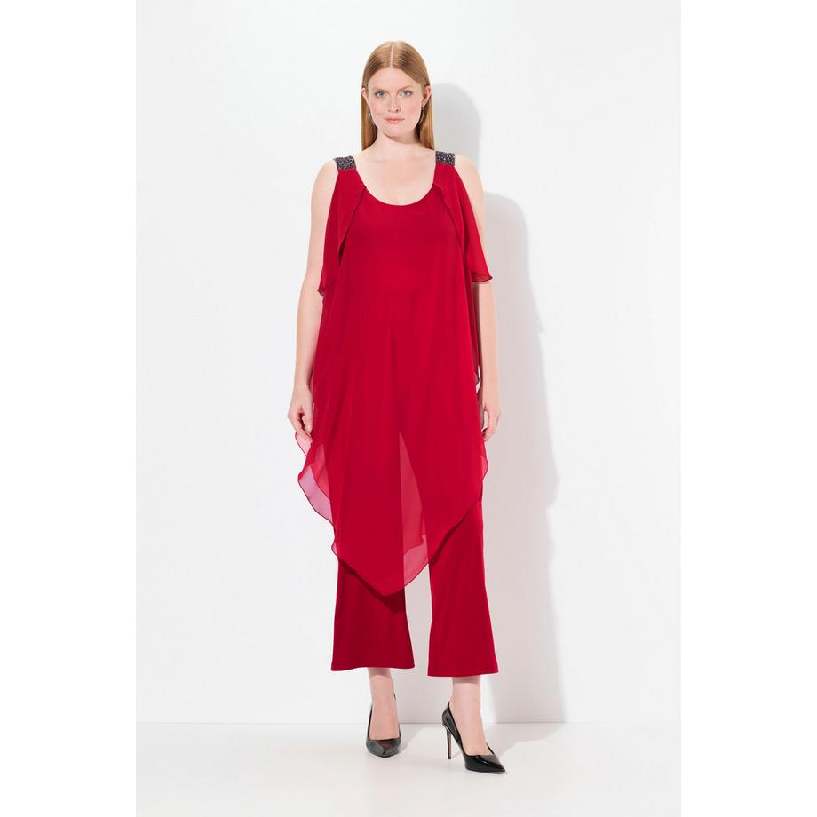 Ulla Popken Doppellagiger ärmelloser Jumpsuit mit Glitzer-Doppelträgern  