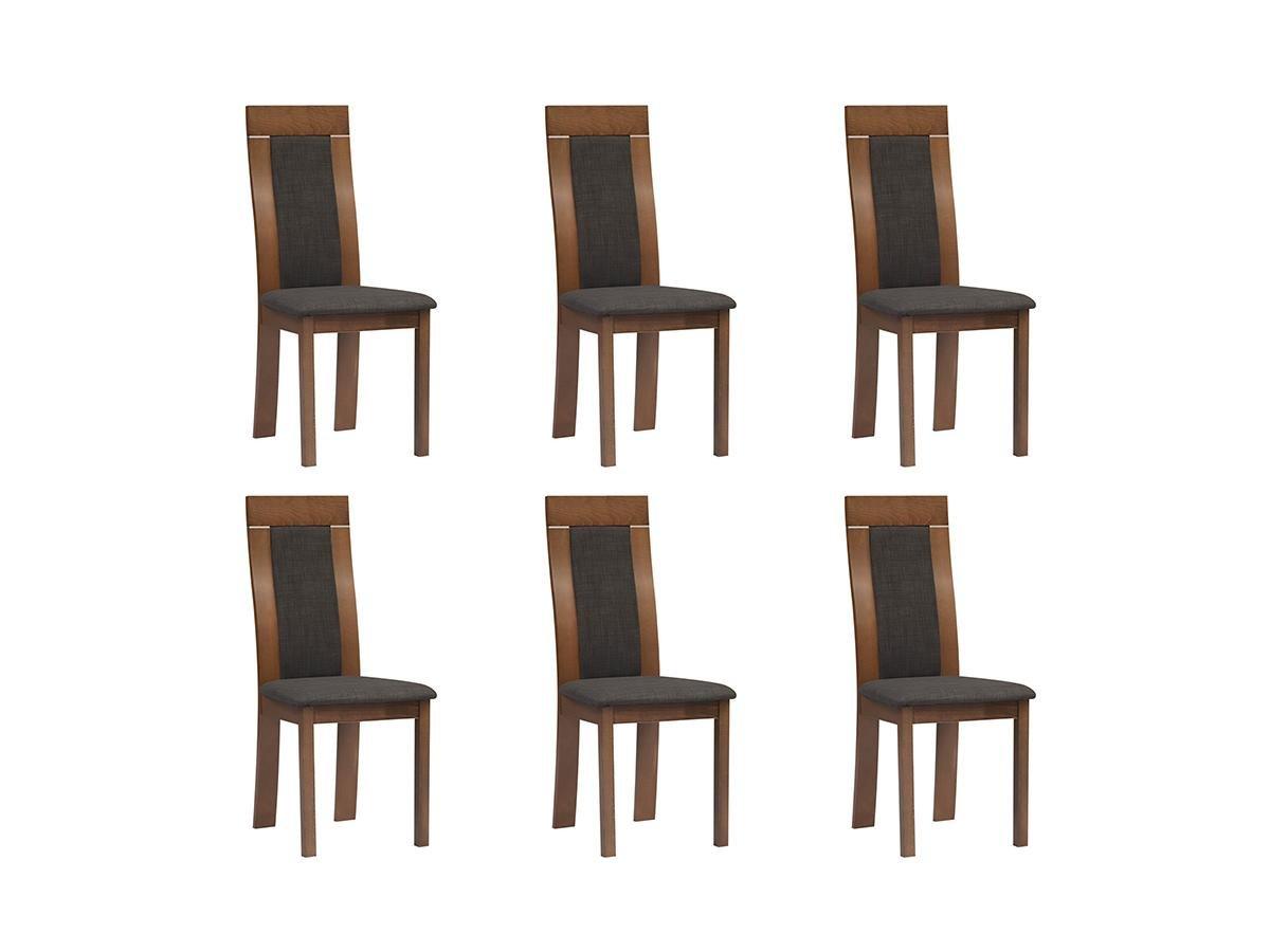 Vente-unique Lot de 6 chaises BELINDA Hêtre tissu  Noyer  