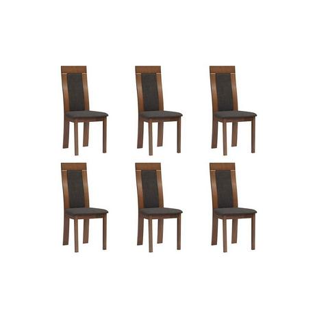 Vente-unique Lot de 6 chaises BELINDA Hêtre tissu  Noyer  