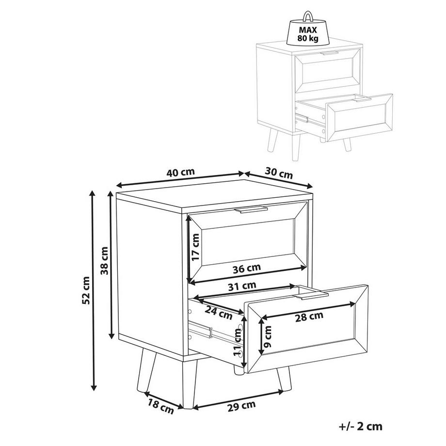 Beliani Table de nuit à 2 tiroirs en MDF Rustique OPOCO  