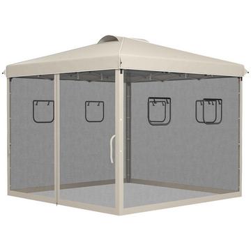 Tonnelle Pliante 3X3M, Avec 4 Rideaux En Maille, Protection Uv, Pop-Up, Fenêtre, Sac De Transport, Beige