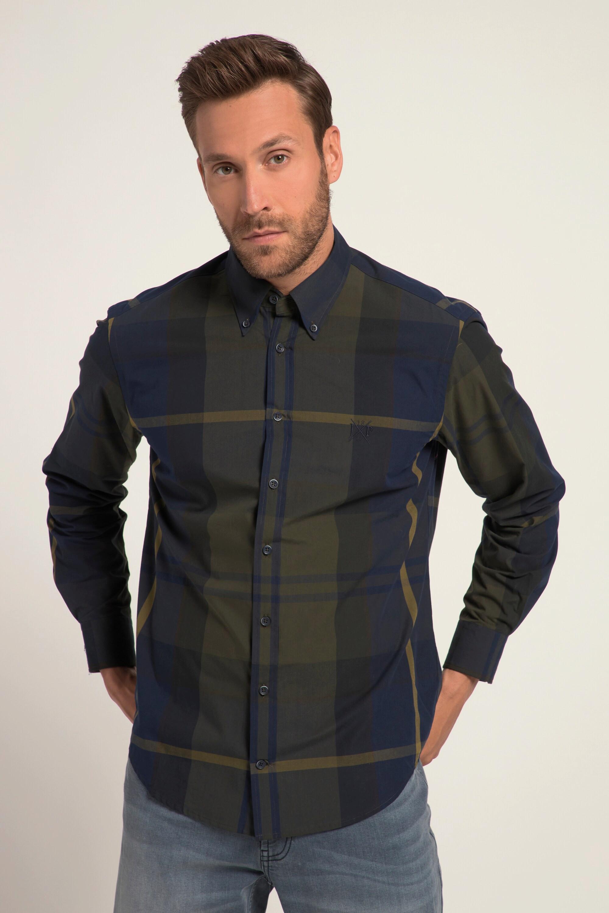 JP1880  Camicia a quadri dalla vestibilità moderna con maniche lunghe e colletto button-down, fino alla tg. 8XL 