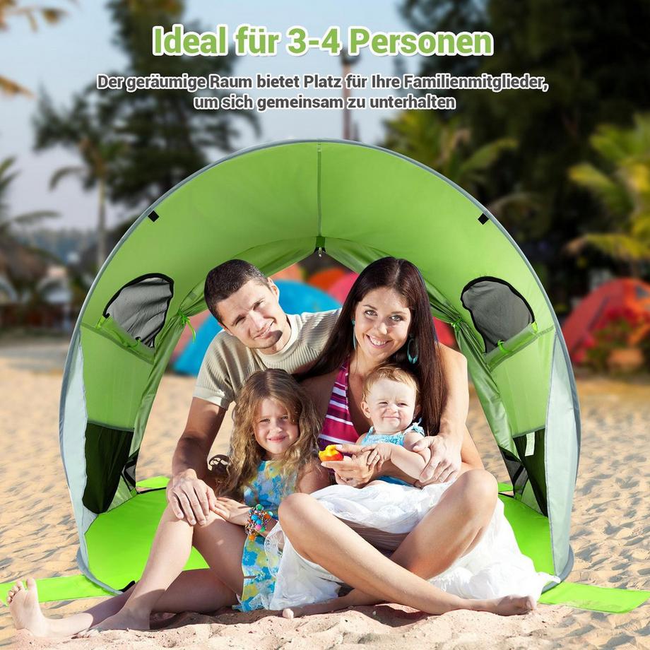 Northix  Großes Pop Up Strandzelt faltbarer Strandmuschel 3-4 Personen Strandzelt Sonnenschutz Wurfzelt Grün 