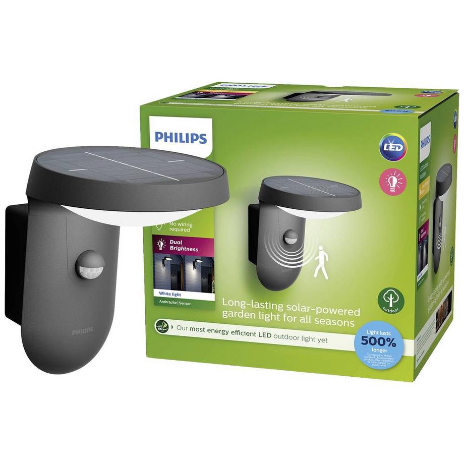 Philips Lighting Tyla Lampada da parete Cella solare con sensore IR Ultra Efficiente LED 255lm IP44 Antracite  