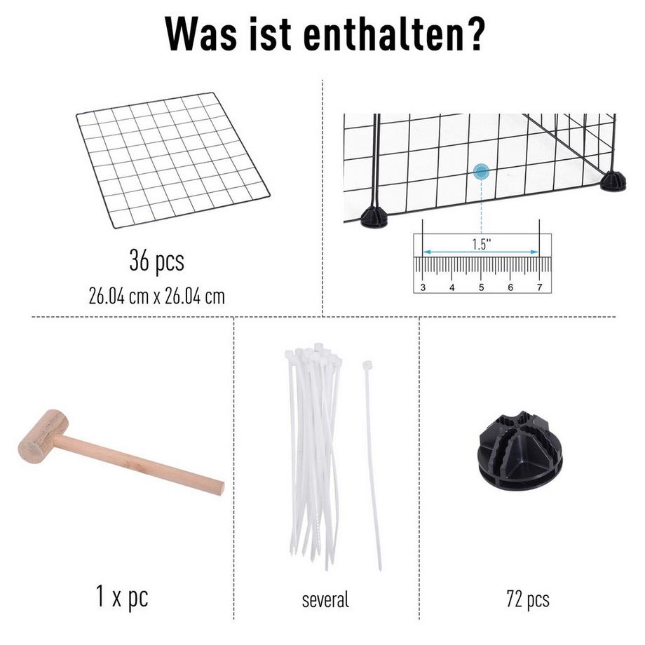 Northio  Absperrgitter Diy Laufgitter Für Kleintiere, Welpenlaufstall, 36 Platten, Schwarz, 146X73X73Cm 