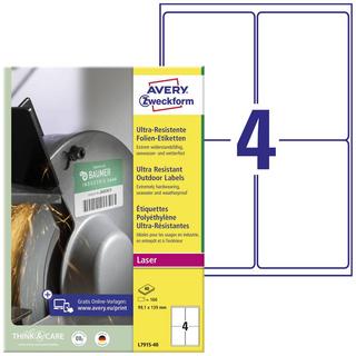 Avery-Zweckform Universal-Etiketten 99.1 x 139 mm Polyethylenfolie Weiß 160 St. Permanent haftend Laser 40 Blat  