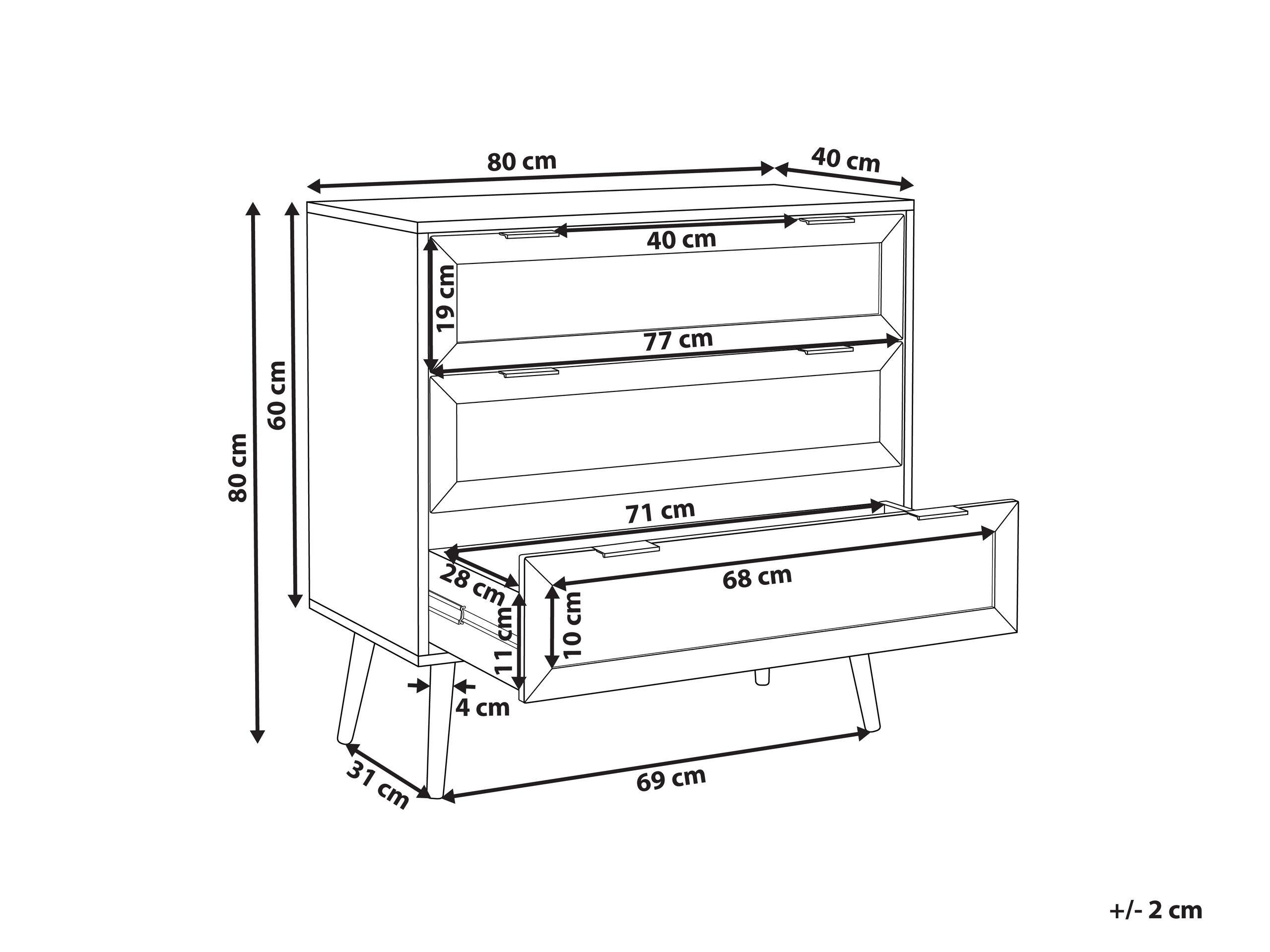 Beliani Cassettiera 3 cassetti en Fibra a media densità (MDF) Rustico OPOCO  