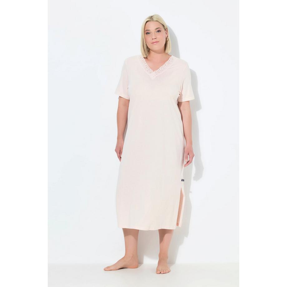 Ulla Popken Camicia da notte Ricami Traforati Scollo a V Mezza Manica  