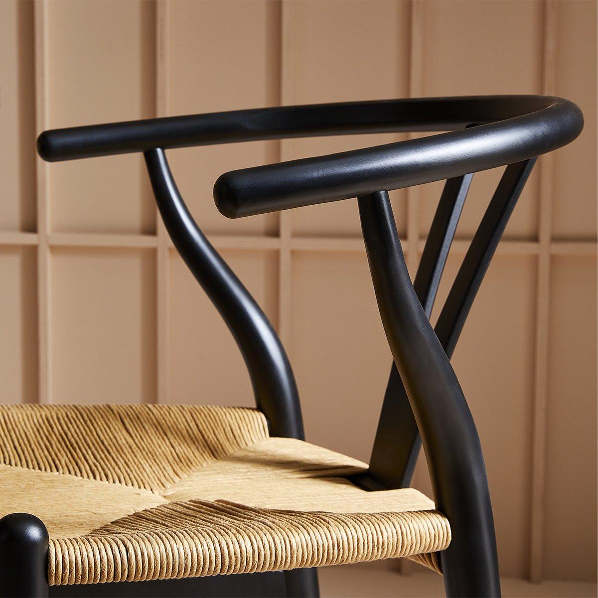 Calicosy Set von 2 Stühlen Oslo Buche Schwarz und Flechtwerk  