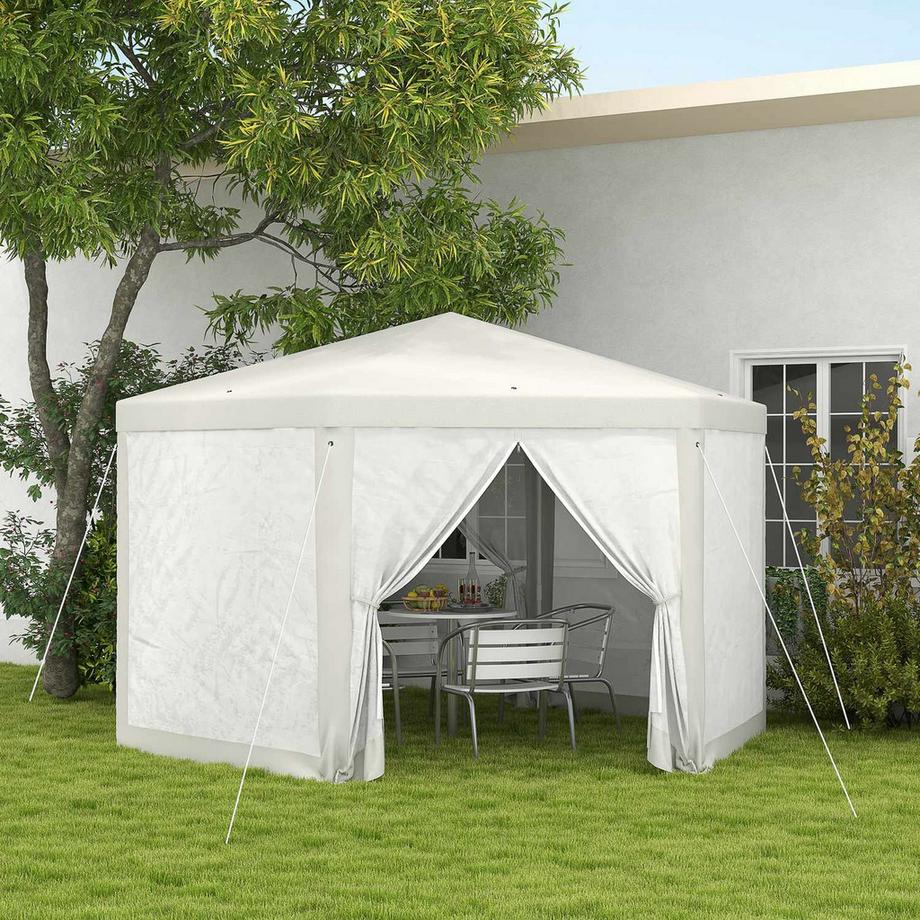 Northio 4X4M Sechseckiges Partyzelt Mit Moskitonetz, Gartenzelt, Festzelt, Polyester Metall, Creme  
