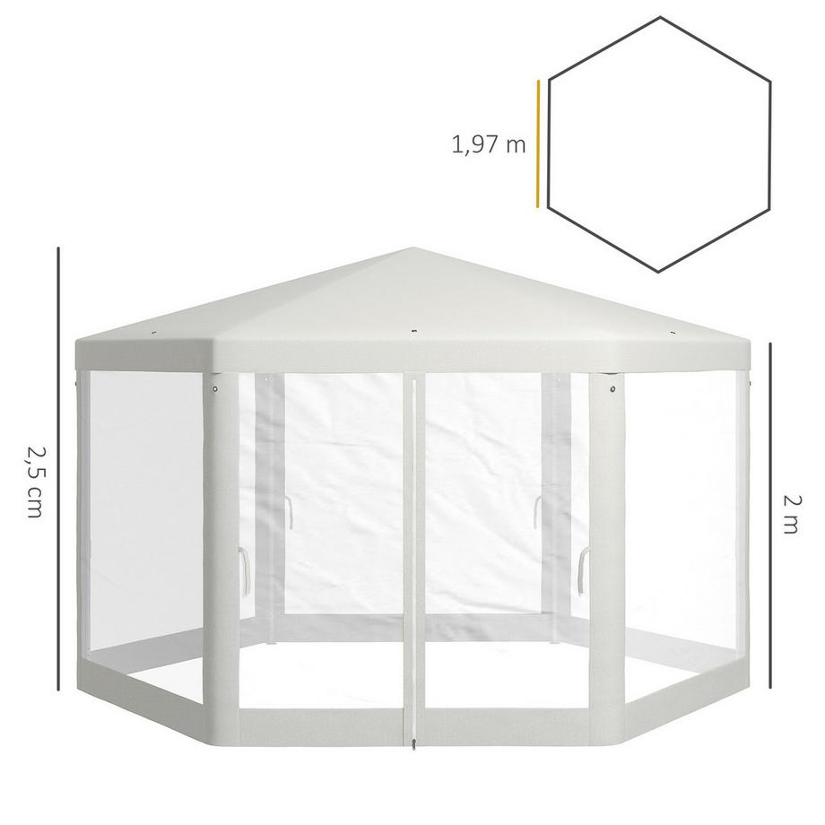 Northio 4X4M Sechseckiges Partyzelt Mit Moskitonetz, Gartenzelt, Festzelt, Polyester Metall, Creme  