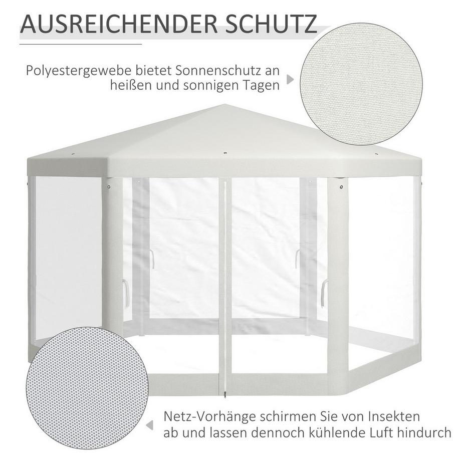 Northio 4X4M Sechseckiges Partyzelt Mit Moskitonetz, Gartenzelt, Festzelt, Polyester Metall, Creme  