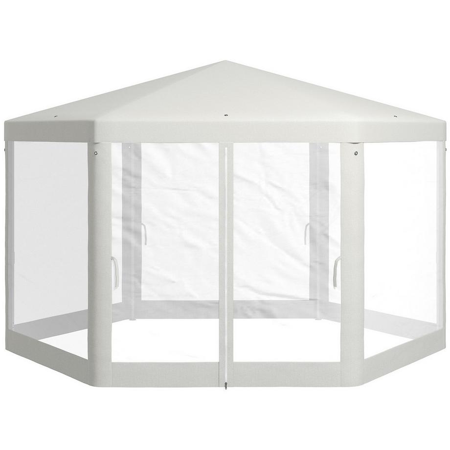 4X4M Sechseckiges Partyzelt Mit Moskitonetz, Gartenzelt, Festzelt, Polyester Metall, Creme