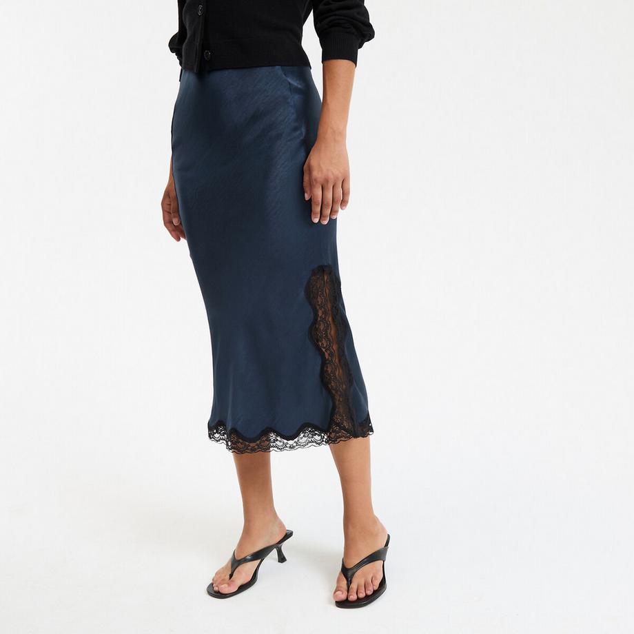 La Redoute Collections Gonna dritta in raso con dettaglio in pizzo  