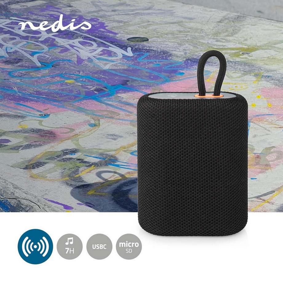 Nedis  Haut-parleurs Bluetooth® | La durée de vie maximale de la batterie: 7 heures | Conception de la main | 7 W | Mono | Microphone invité | Synchronisationable | Noir 