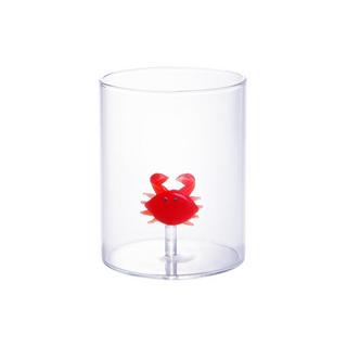 Vente-unique Lot de 4 verres animaux - Verre soufflé transparent et rouge - D.7.5 cm x H.9.5 cm  - APUNA  