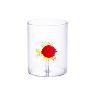 Vente-unique Lot de 4 verres animaux - Verre soufflé transparent et rouge - D.7.5 cm x H.9.5 cm  - APUNA  