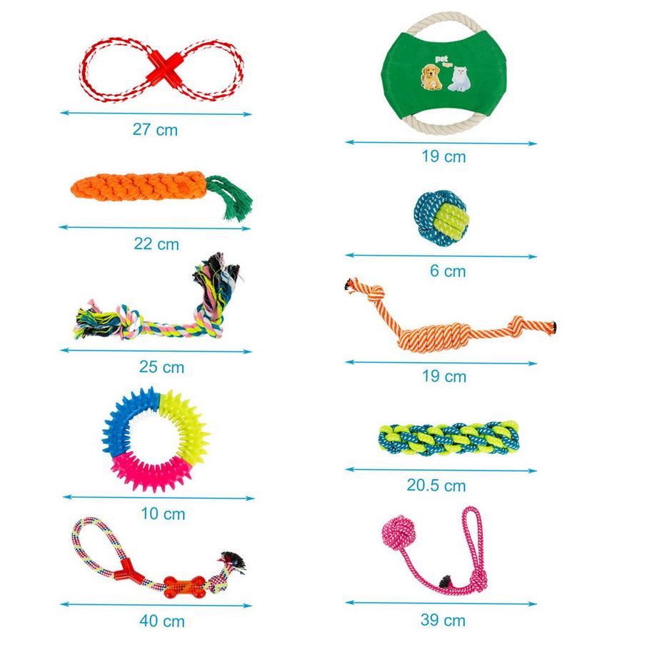 Intirilife  10x Hunde Spielzeug Kauspielzeug aus Baumwolle 