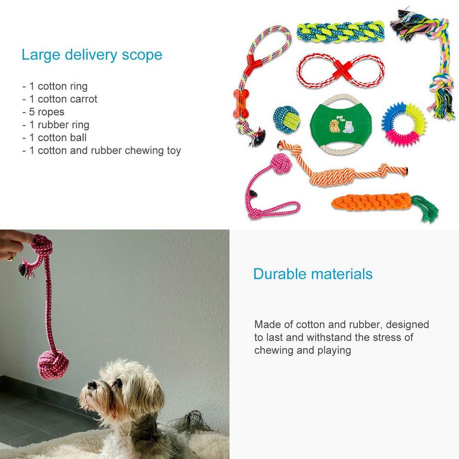 Intirilife  10x Hunde Spielzeug Kauspielzeug aus Baumwolle 