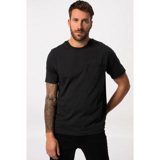 JP1880  T-shirt nera a righe con scollo a girocollo e mezze maniche, fino alla tg. 8XL 