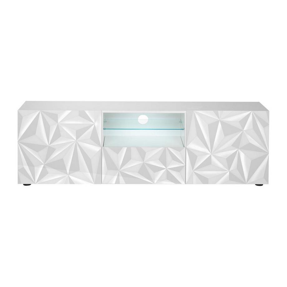 Vente-unique Mobile TV con LED e 2 ante e 1 cassetto Bianco laccato ERIS  