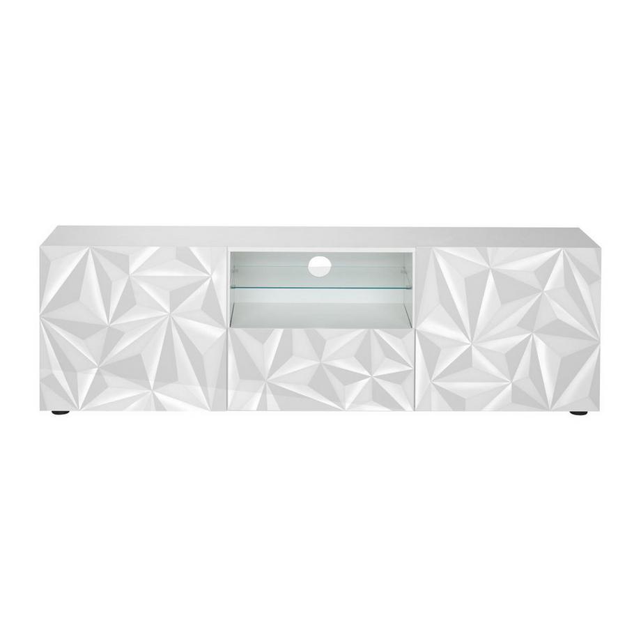 Vente-unique Mobile TV con LED e 2 ante e 1 cassetto Bianco laccato ERIS  