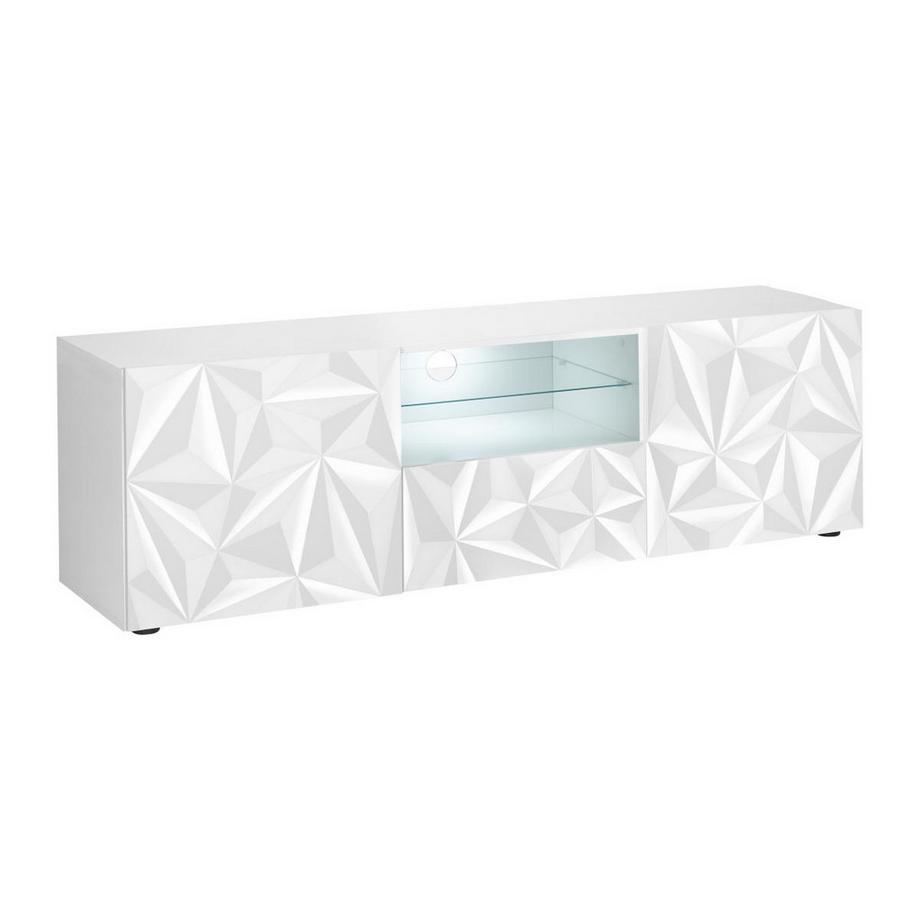 Vente-unique Mobile TV con LED e 2 ante e 1 cassetto Bianco laccato ERIS  