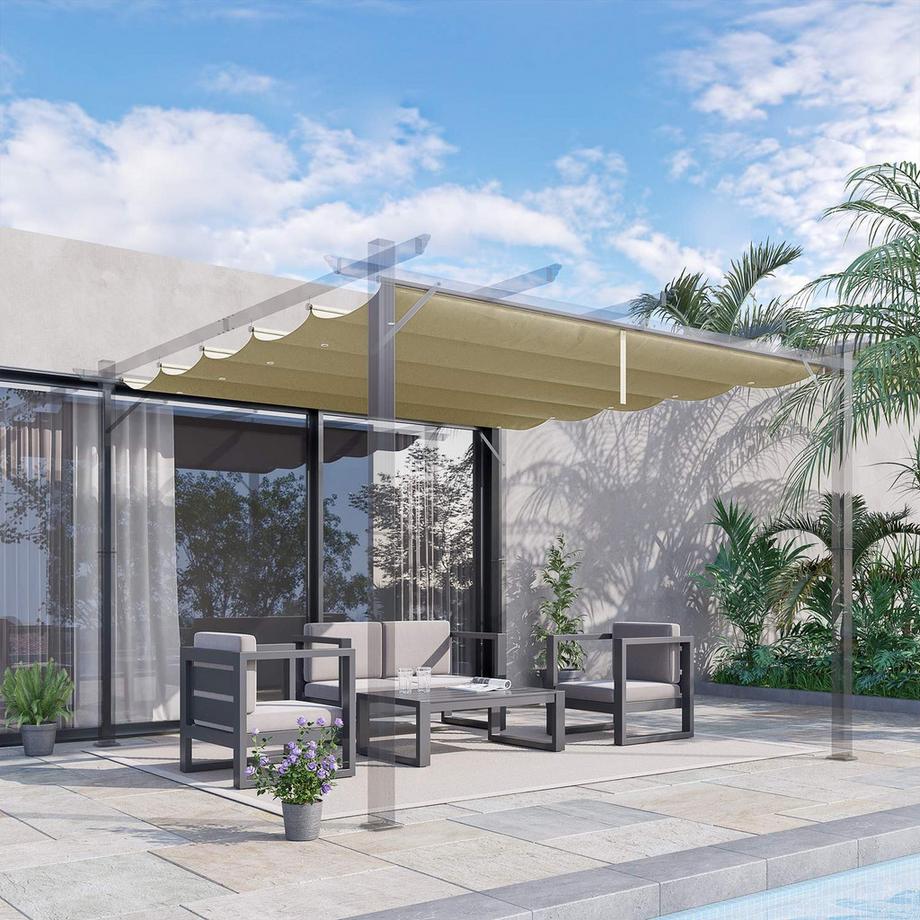 Northio Ersatzdach für 3 x 3 m Pergola, wasserdicht einziehbar Welle Überdachung mit Regenabflusslöchern, winterfest Schattenabdeckung für Garten, Terrasse, Beige  