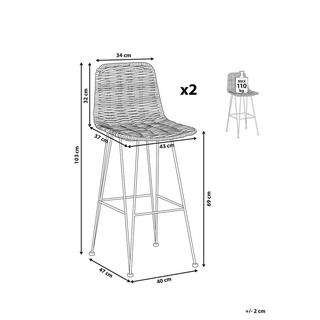 Beliani Lot de 2 chaises de bar en Rotin Boho CASSITA  