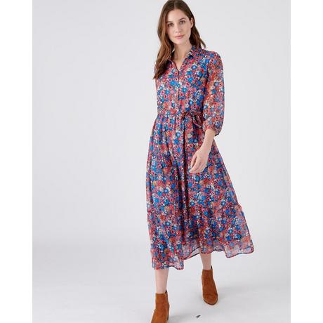 Damart  Robe longue fleurie en voile aérien et vaporeux. 