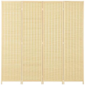 Paravento divisorio in 4 parti 180 x 180 cm in bambù, paravento per la privacy pieghevole, divisorio per soggiorno, naturale