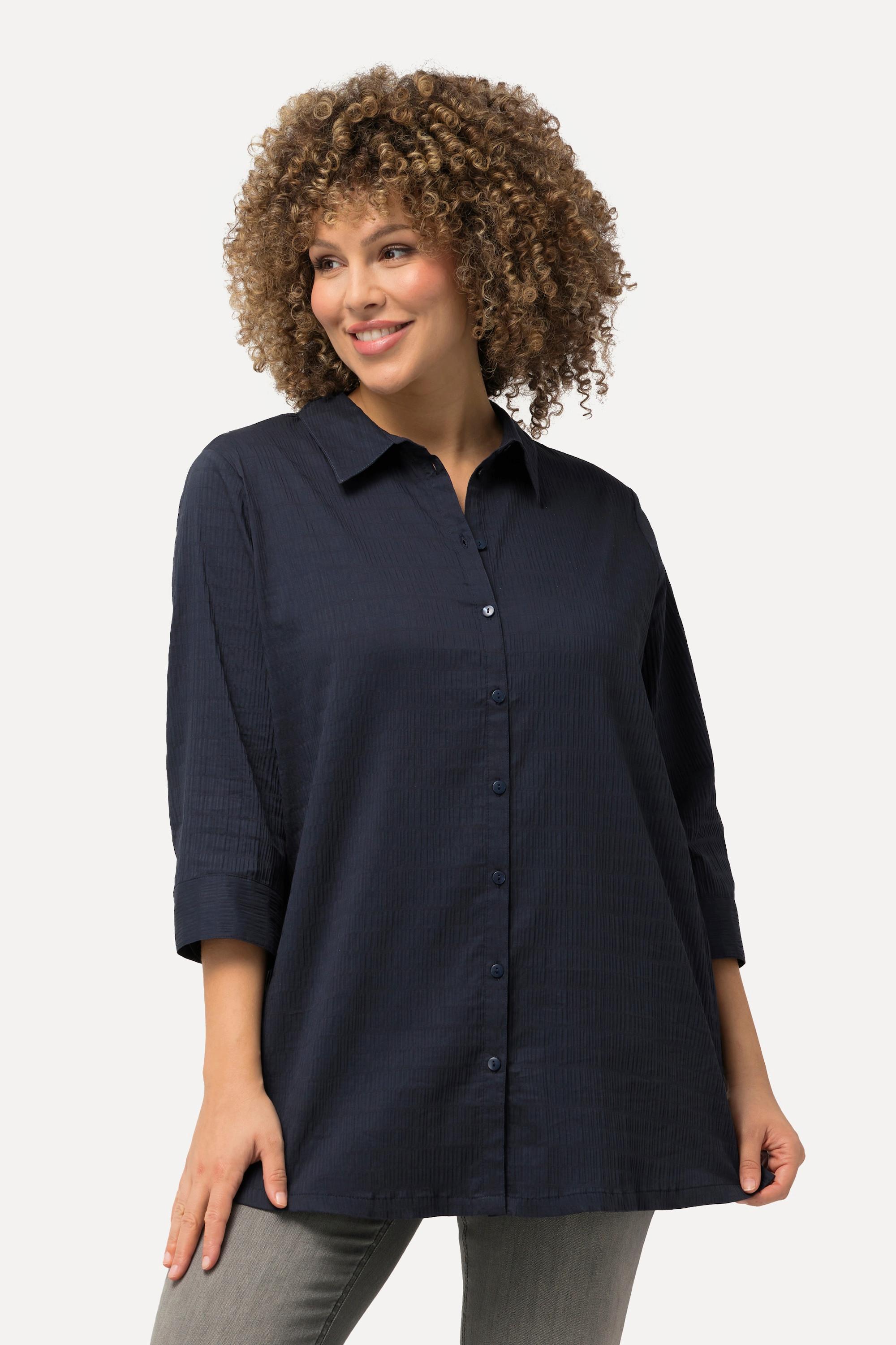 Ulla Popken  Bluse, Bubble-Qualität, Hemdkragen, 3/4-Arm 