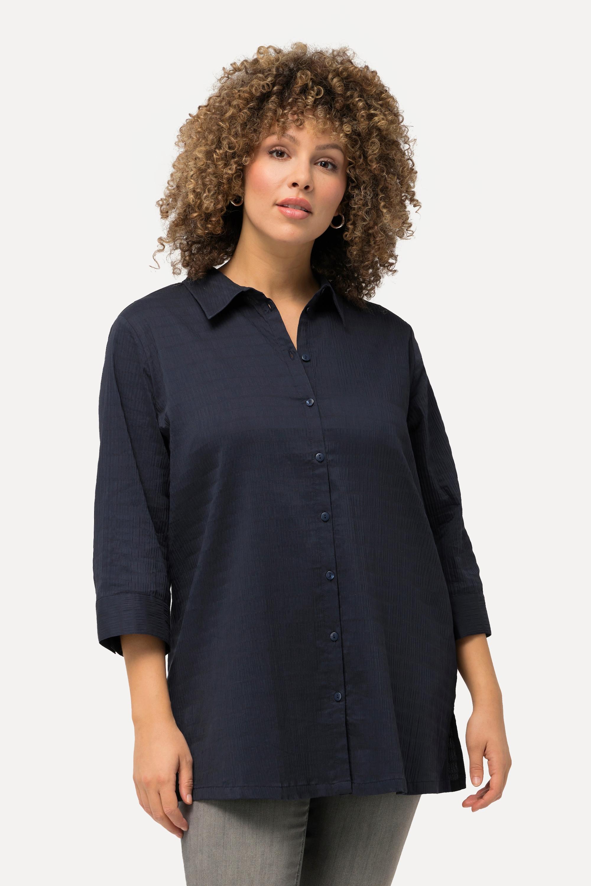 Ulla Popken  Bluse, Bubble-Qualität, Hemdkragen, 3/4-Arm 