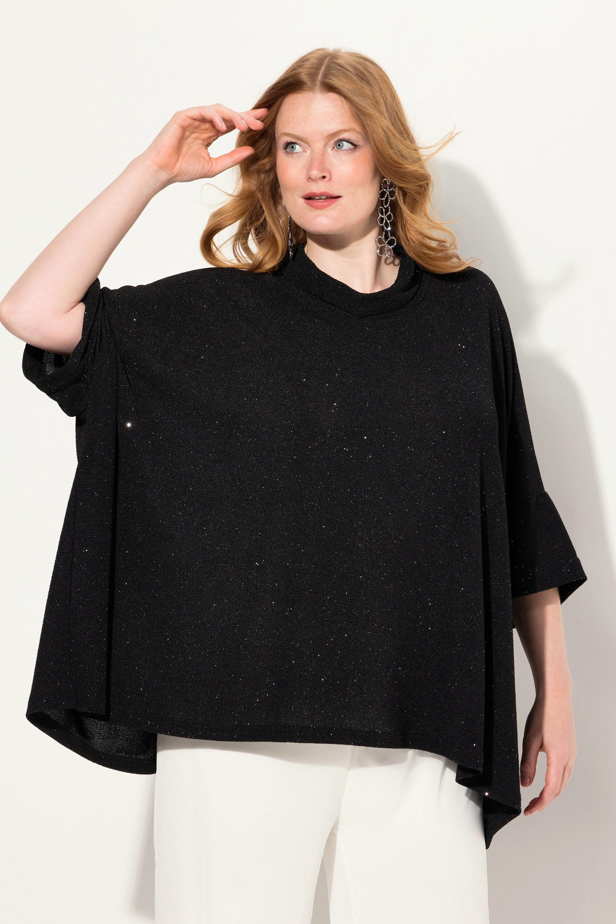 Ulla Popken  Maglia dal taglio oversize con effetto glitter, collo dolcevita e mezze maniche 