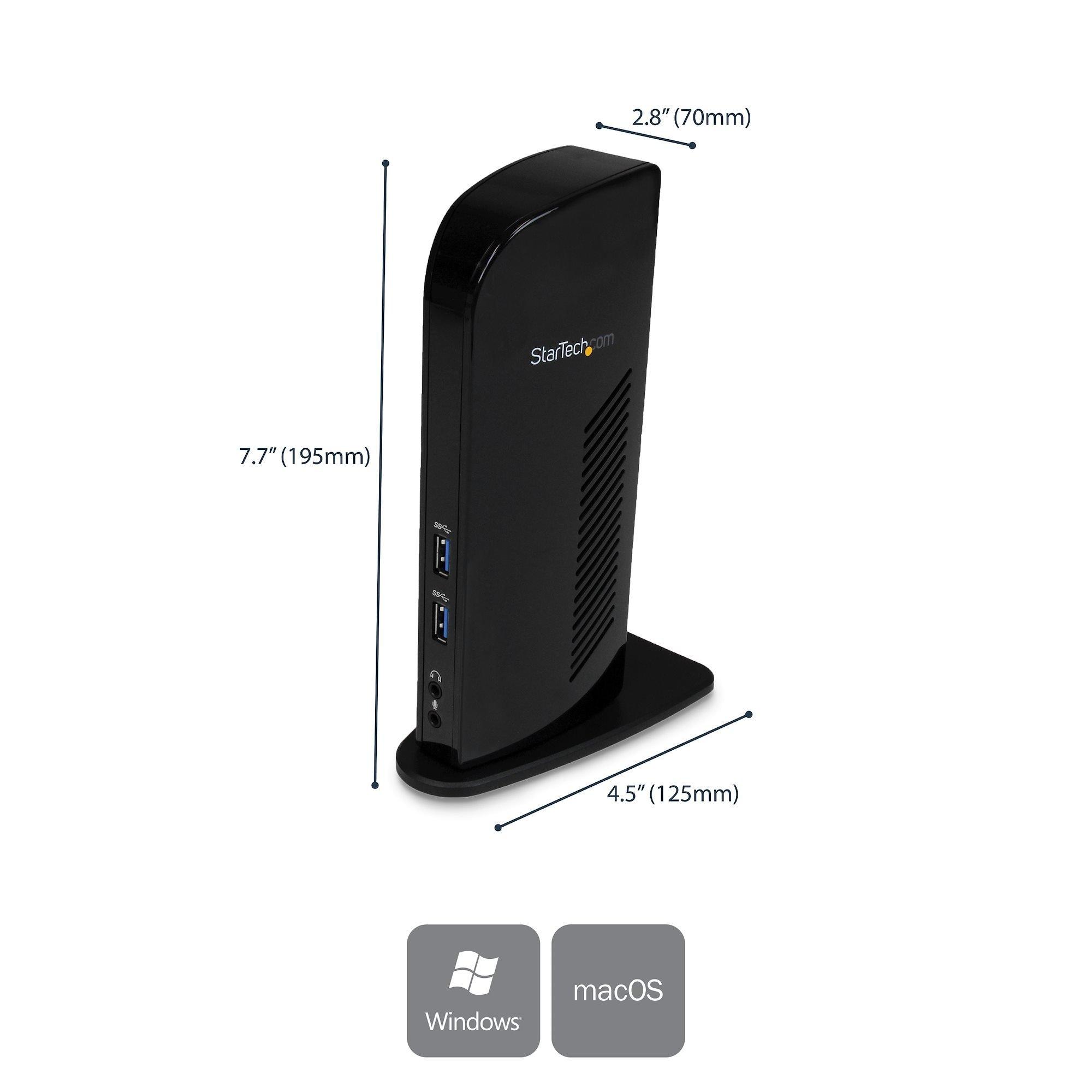 STARTECH.COM  Station d'Accueil pour Ordinateur Portable USB 3.0 à Double Écran avec HDMI et DVI/VGA, Hub USB-A 6x, GbE, Audio, Docking Station Universelle Type-A - Windows/macOS/ChromeOS 