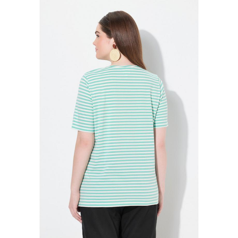 Ulla Popken T-shirt a righe Scollo a V Mezze Maniche  