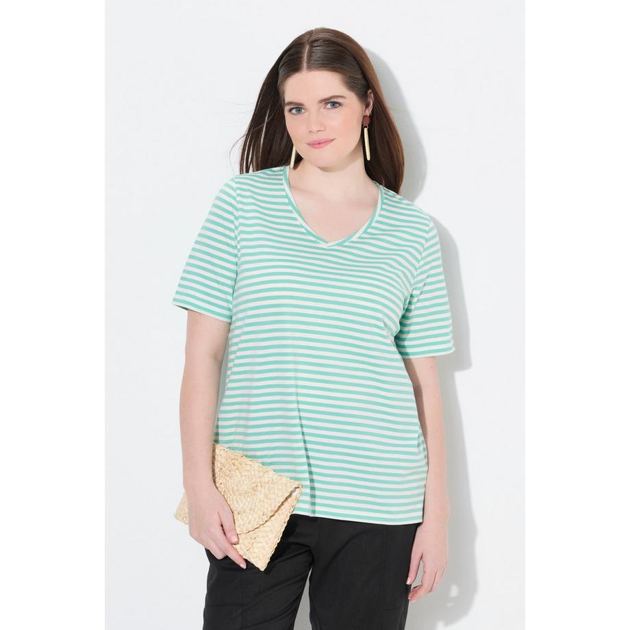 Ulla Popken T-shirt a righe Scollo a V Mezze Maniche  