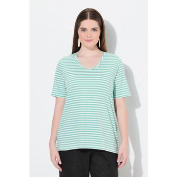 T-shirt in cotone biologico a righe con scollo a V e mezze maniche