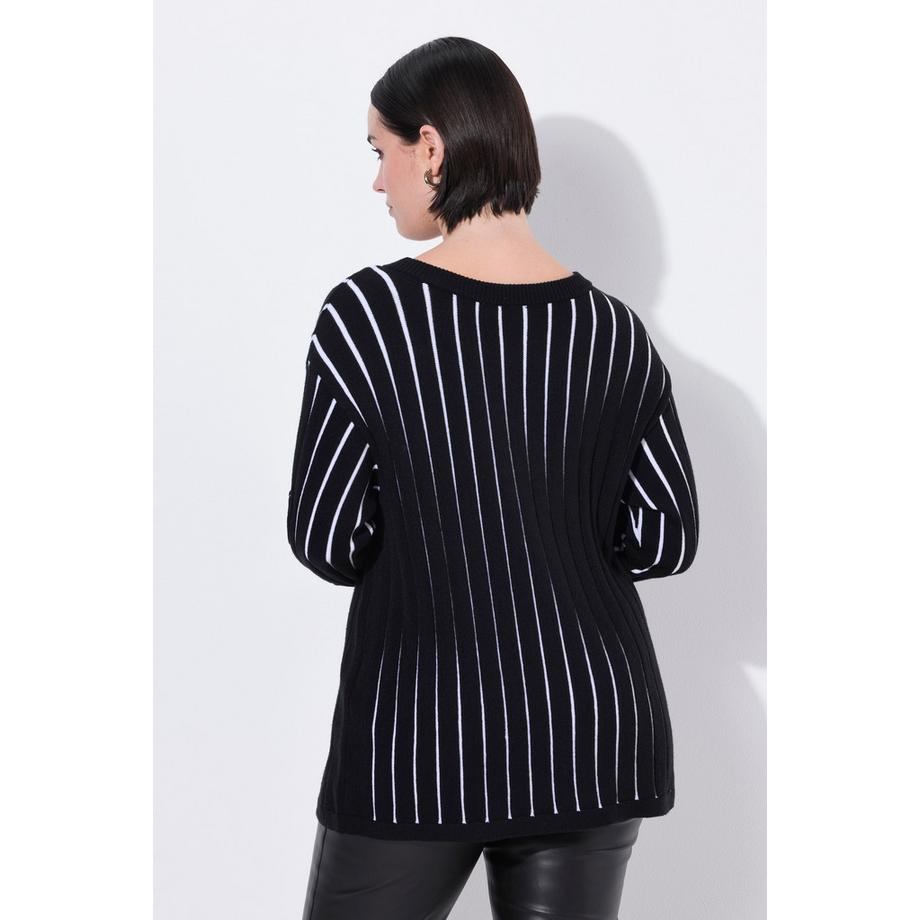 Ulla Popken Pull Rayé Manches Longues Coupe Slim Fit  