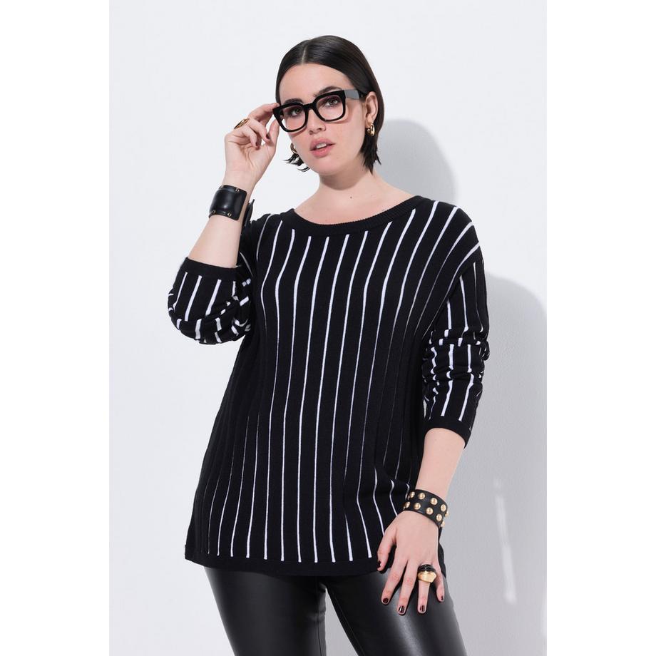 Ulla Popken Pull Rayé Manches Longues Coupe Slim Fit  