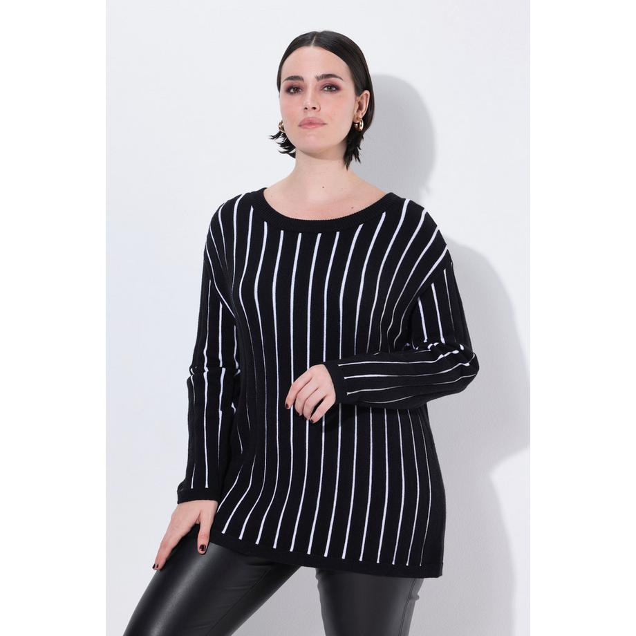 Ulla Popken Pull Rayé Manches Longues Coupe Slim Fit  