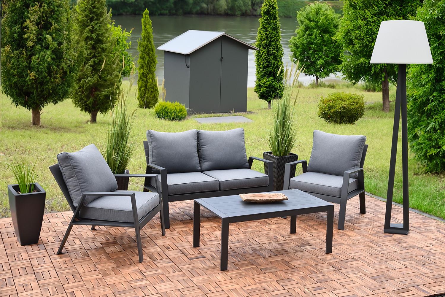 mutoni Salon de jardin Victoria anthracite (lot de 4)  