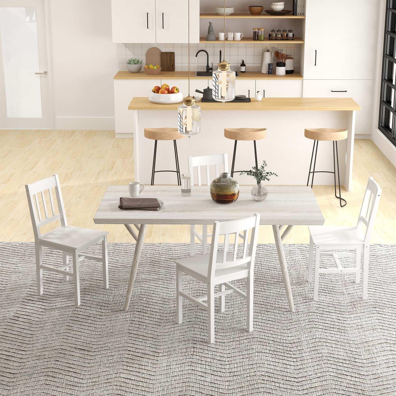 Northio Lot De 4 Chaises De Salle À Manger Modernes Avec Dossier, Bois De Pin, Blanc, Idéales Pour La Cuisine Et Le Salon  