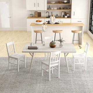 Northio Lot De 4 Chaises De Salle À Manger Modernes Avec Dossier, Bois De Pin, Blanc, Idéales Pour La Cuisine Et Le Salon  