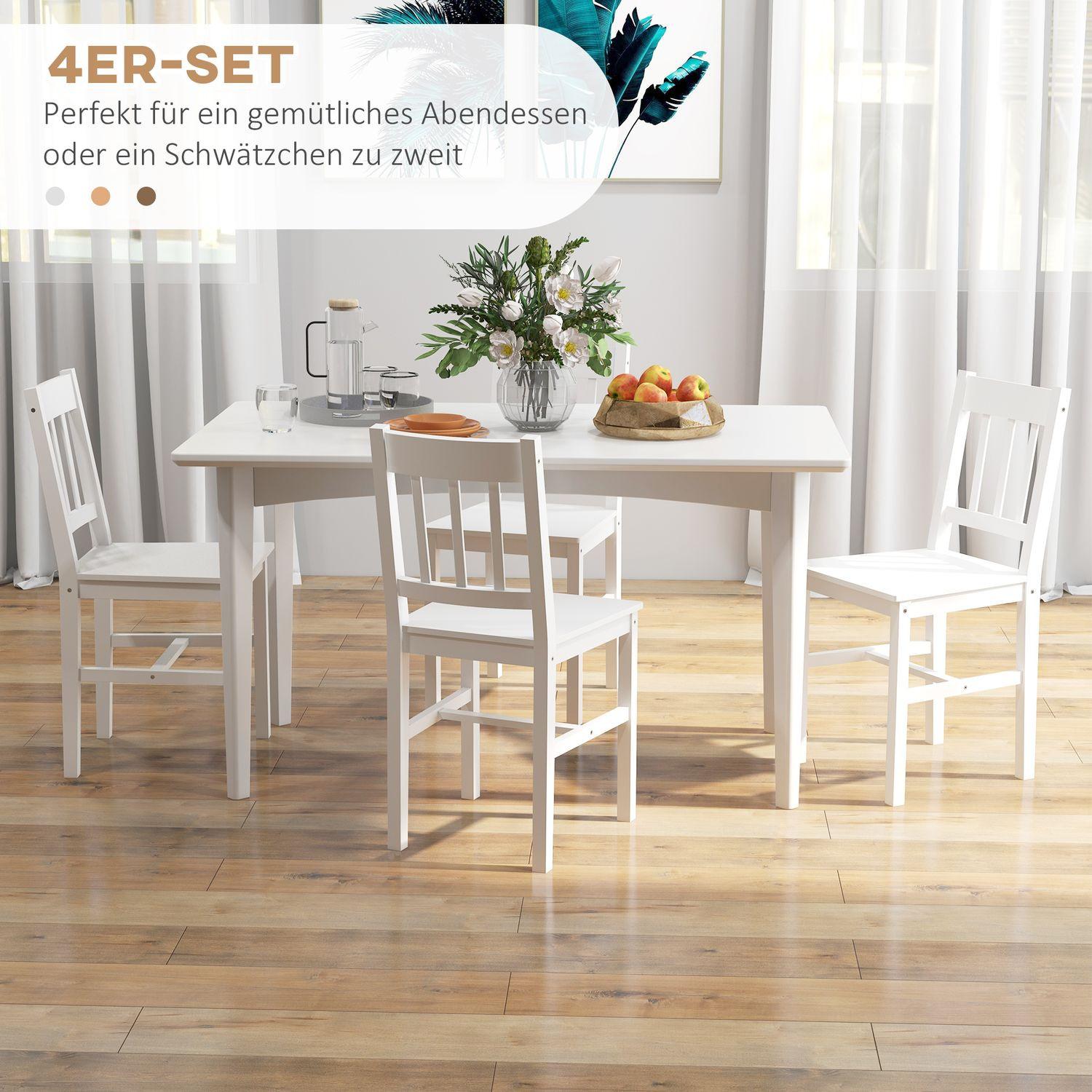 Northio Lot De 4 Chaises De Salle À Manger Modernes Avec Dossier, Bois De Pin, Blanc, Idéales Pour La Cuisine Et Le Salon  
