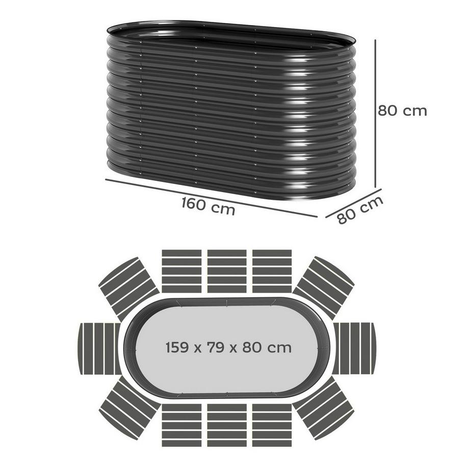Northio Plate-bande surélevée en acier, parterre de plantes, cadre froid, parterre de jardin, empilable, bac à fleurs, bac à plantes enfichable, 160 x 80 x 80 cm, potager pour jardin, balcon, terrasse, pot de fleurs, plantes  