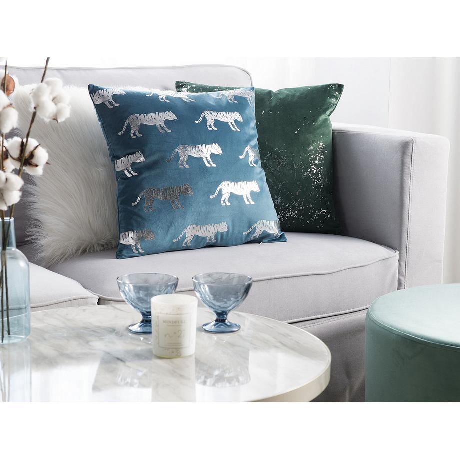 Beliani Lot de 2 coussins décoratifs en Velours Rétro BLUEBELL  