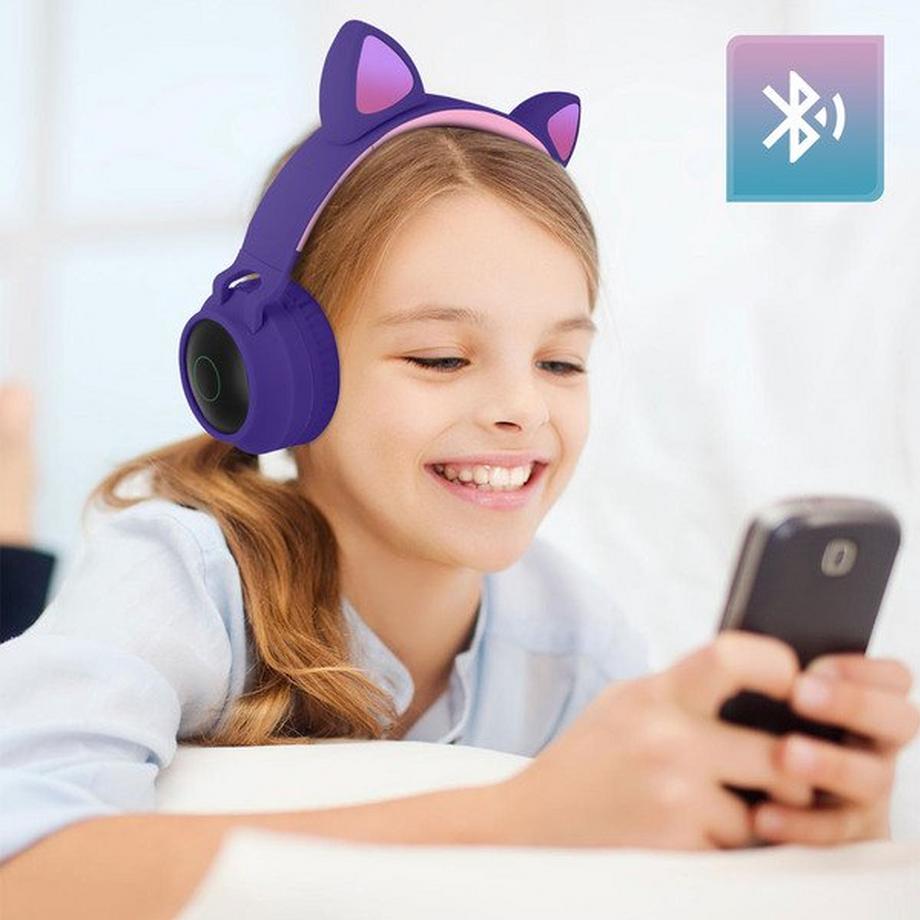 Avizar  Katzenohren Bluetooth Kopfhörer Violett 